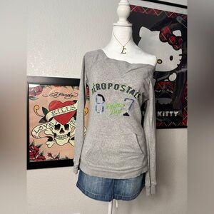 Aeropostale Grey Off the Shoulder Sweater Top